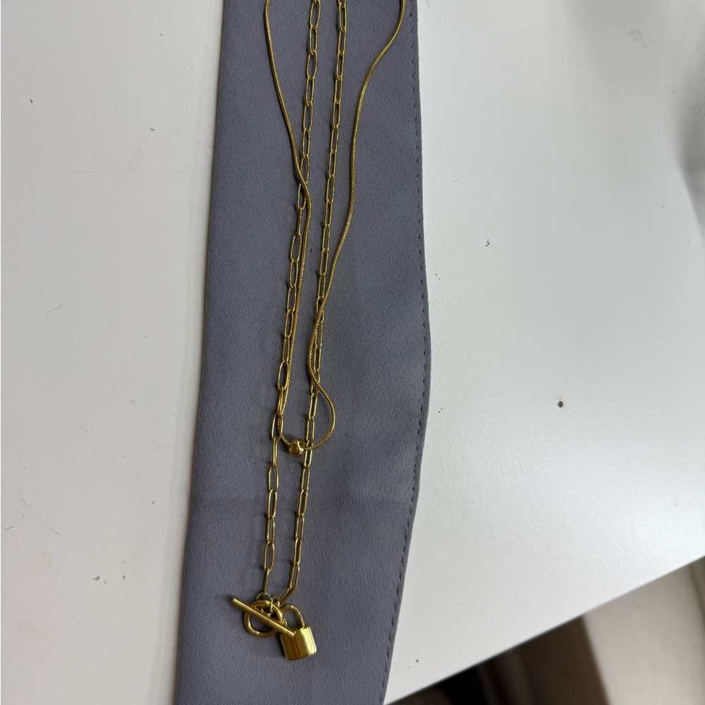 Gold Chain Necklace with Padlock Pendant